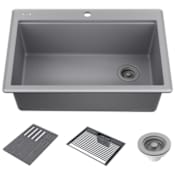 Delta Everest 30” Workstation Kitchen Sink Top Mount Drop-In Granite Composite Single Bowl with WorkFlow Ledge and Accessories Dark Grey
